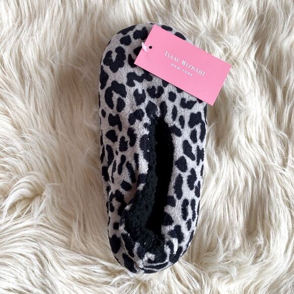 Isaac Mizrahi Leopard Vegan Fur Print Room Slippers Mob Wife Preppy Sz M-L - NWT - Picture 1 of 7
